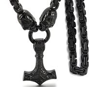 LOKAXXZU Collier grossier grossier de Thor, Amulet Pendant Novelty Punk Cool Viking Bijoux Cadeaux Accessoires pour hommes nordiques, Scandinave Handmade Square King's Chain's, Skull 11,60cm Chain