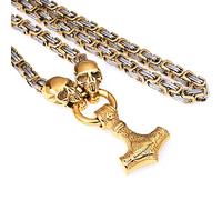 LOKAXXZU Collier grossier grossier de Thor's Hammer, Amulet Pendante Novelty Punk Cool Viking Bijoux Cadeaux Accessoires pour hommes nordiques, Scandinave Handmade Square King's Chain's, Skull