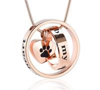 LOKAXXZU Crémation Jewelry Pet Urn Collier pour Cendres Bijoux Pendentif pour Chat de Chien - pour Toujours dans Mon cœur, Plus à Mes côtés (Couleur en Or Rose, Pendentif avec chaîne)