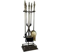 LOKAXXZU Ensemble d'outils de cheminée en Bronze Antique en Bronze - Fern Fern Heavy Duty Fire Place Toolset with Poker Povel Tongs Brush Stand for Outdoor Indoor