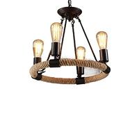 LOKAXXZU Lampe à Suspension américaine créative Rurale en Corde de Chanvre pour loft, café, comptoir de Bar, Restaurant créatif, luminaire Suspendu, Applique Murale, luminaire encastré (Quatre têtes)