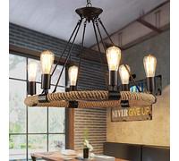 LOKAXXZU Lampe à Suspension américaine créative Rurale en Corde de Chanvre pour loft, café, comptoir de Bar, Restaurant créatif, luminaire Suspendu, Applique Murale, luminaire encastré (Six têtes)