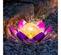 LOKAXXZU Lumière Solaire extérieure (2pack), décoration de Lotus en Verre de Globe Globe, LED Solaire, lumières de Fleurs en métal Violet Pourpre pour Patio, pelouse, passerelle, Table