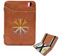 LOKAXXZU Mini Portefeuille de Poche de Mode Masculine, Bifold Portable Slim Viking Amulet Runes Courts Portefeuilles, Sac de Carte de crédit en Cuir, Porte-passerelle, Marron, Helm of Awe