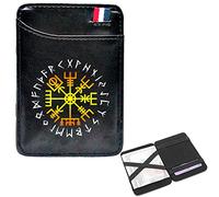 LOKAXXZU Mini Portefeuille de Poche de Mode Masculine, Bifold Portable Slim Viking Amulet Runes Courts Portefeuilles, Sac de Carte de crédit en Cuir, Porte-Caisse, Noir, Vegvisir
