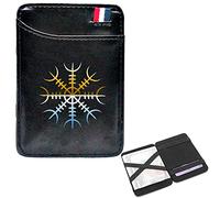 LOKAXXZU Mini Portefeuille de Poche de Mode Masculine, Bifold Portable Slim Viking Amulet Runes Courts Portefeuilles, Sac de Carte de crédit en Cuir, Porte-Caisse, Noir, Helm of Awe