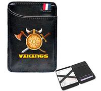 LOKAXXZU Mini Portefeuille de Poche pour Hommes, Bifold Portable Slim Viking Amulet Runes Courts Portefeuilles, Clips Clips Credit Card Bag Purse, Porte-Passeport en espèces, Noir, SHIELD2