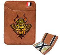 LOKAXXZU Mini Portefeuille de Poche pour Hommes, Bifold Portable Slim Viking Amulet Runes Courts Portefeuilles, Sac de crédit Clips Clips Card Purse, Porte-passerelle en espèces, Marron, Warrior2