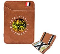 LOKAXXZU Mini Portefeuille de Poche pour Hommes, Bifold Portable Slim Viking Runes Amulettes Courts Courts, Clips Clips Credit Card Sac Purse, Porte-passerelle en espèces, Marron, Wolf1