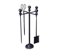 LOKAXXZU Outils compagnons de cheminée en 5 pièces Ensemble avec Rack de Pinceau à pellettes et Pinces pour entièrement entièrement en métal Lourd en métal Noir/Or (Couleur: Noir) (Noir)