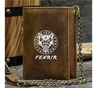 LOKAXXZU Portefeuille à Trifold Slim de nouveauté Masculine, Symbole Viking Unique Porte-Carte de crédit de Grande capacité, véritable Cuir Western Rodeo Travel Id Gift Male Gift, Brun, Fenrir Wolf3