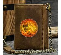 LOKAXXZU Portefeuille à Trifold Slim de nouveauté Masculine, Symbole Viking Unique Porte-Carte de crédit de Grande capacité, véritable Cuir Western Rodeo Travel ID Gift Male Gift, Brun, Cornes d'Odin