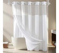 LOKAXXZU River Dream White Fabric Curtain de Douche en Tissu, mélange de Coton, Tissage de Gaufre, avec Une Doublure de Remplacement , 71 x 86 Pouces