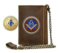 LOKAXXZU Symboles Freemasons Symboles Travel ID Portefeuilles à chaîne Courte, Horaire de Carte de crédit de rodéo Ouest en Cuir véritable,