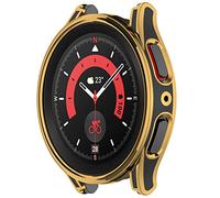 LOKEKE Compatible avec Samsung Galaxy Watch 5/4 44 mm PC Coque de protection avec protecteur d'écran en verre trempé (noir + or)