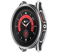 LOKEKE Compatible avec Samsung Galaxy Watch 5 Pro 45 mm PC Coque de protection avec protecteur d'écran en verre trempé (noir + argent)