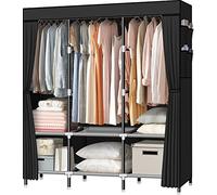 LOKEME Armoire portable de 154 cm avec 3 tringles de suspension et 6 étagères de rangement, tissu non tissé, stable et facile à assembler, noir - Placards portables pour accrocher des vêtements avec