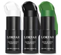 LOKFAR Bâton noir et vert et blanc pour visage et corps fond de teint blanc, bâton noir pour yeux de baseball, kit de maquillage professionnel pour Halloween, zombie, clown, vampire, squelette