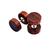 LOKILOKI 2pc Mode en Bois Boucles d'oreilles Boucles d'oreilles Naturel Brun Noir 10mm Punk Barbell Faux Bouchons d'oreille pour Hommes