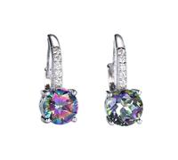 LOKILOKI Bijoux en Argent Massif 925 Rond Créé Nano Boucles d'oreilles À Clip Topaze Mystique pour Les Femmes Cadeau De Fête Bijoux Fins