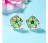 LOKILOKI Boho Femme Vert Opale Pierre Boucles d'oreilles Charme Rose Or Couleur Boucles d'oreilles Mignon Cristal Fleur De Mariage Boucles d'oreilles pour Les Femmes