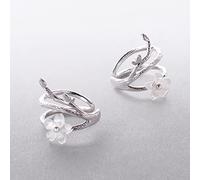 LOKILOKI Boucles d'oreilles À Clip en Argent 925 avec Fleurs De Cerisier Blanches, Boucles d'oreilles À Manchette Ronde sans Piercing pour Les Femmes Bijoux Raffinés Élégants