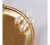 LOKILOKI Boucles d'oreilles À Double Perle Baroque Blanche 8-9mm pour Femmes avec Cadeau De Bijoux De Mariage Fait À La Main en Argent Sterling 925