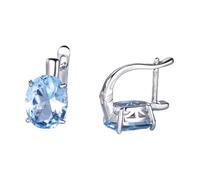 LOKILOKI Boucles d'oreilles Clip en Pierre Précieuse Colorée avec Topaze Bleu Ciel Nano Ovale Boucles d'oreilles en Argent Sterling 925 Solides pour Dame Cadeau De Mariage Bijoux