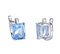 LOKILOKI Boucles d'oreilles en Argent Sterling Massif 925 Rectangle De Luxe Créé Boucles d'oreilles Clip Topaze Bleu Ciel pour Les Femmes Cadeau Bijoux Fins