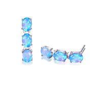 LOKILOKI Boucles d'oreilles Ovales Femme Mignonnes Vintage Couleur Argent Boucles d'oreilles Doubles pour Femmes Boho Blanc Vert Bleu Boucles d'oreilles Opale De Feu
