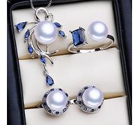 LOKILOKI Collier en Argent Sterling 925 Ensembles De Bijoux en Perles Naturelles pour Femmes Boucles d'oreilles Bohème Pendentif Saphir Anneaux De Fête