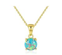 LOKILOKI Colliers en Argent Sterling Pur 925 pour Femmes Collier Pendentif en Opale De Feu Ronde Colorée Cadeaux De Bijoux Exquis
