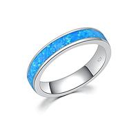 LOKILOKI Océan Bleu Opale De Feu Couples Bagues Argent Plaqué Amoureux Bague Minimaliste Simple Mode Bijoux Cadeaux Femmes Hommes