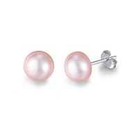 LOKILOKI Véritable Perle d'eau Douce Boucles d'oreilles Femmes 8mm Blanc Rose Perles 925 en Argent Sterling Femme Fête Bijoux
