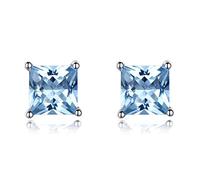LOKILOKI Véritables Bijoux en Argent Sterling 925 Créés Carré Bleu Ciel Topaze Boucles d'oreilles pour Les Femmes Élégant Cadeau d'anniversaire Bijoux Fins