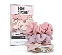LokiStashed Lot de 3 chouchous en daim pour filles et femmes VSCO, poche cachée originale avec poche à fermeture éclair, accessoires, petits articles, clés, argent (Pastel)