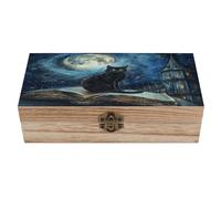 LOKLNEYK Boîte à bijoux en bois assis sur un chat noir magnifiquement boîte souvenir pour ranger bijoux, pièces de monnaie, cartes tartot, petits trésors