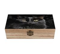 LOKLNEYK Boîte à bijoux en bois avec motif chat noir sur fond noir pour ranger bijoux, pièces de monnaie, cartes tartot, petits trésors
