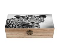 LOKLNEYK Boîte à bijoux en bois avec motif léopard noir et blanc pour ranger bijoux, pièces de monnaie, cartes tartot, petits trésors