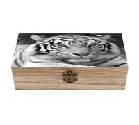 LOKLNEYK Boîte à bijoux en bois avec motif tigre noir et blanc pour ranger bijoux, pièces de monnaie, cartes tartot, petits trésors