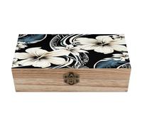 LOKLNEYK Boîte à bijoux en bois noir et blanc avec fleurs hawaïennes magnifiquement boîte souvenir pour ranger bijoux, pièces de monnaie, cartes tartot, petits trésors
