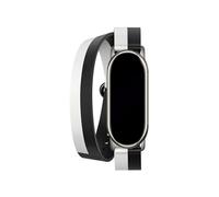 LOKLNEYK Bracelet En Cuir À Double Boucle For Xiaomi Mi Band 8, Bracelet De Remplacement Adapté Aux Connecteurs Métalliques NFC For Miband 8(Silver)