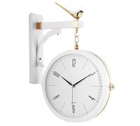 LOKLNEYK Horloge Murale Suspendue Double Face d'inspiration Vintage - Ronde de Gare avec Support Mural à défilement Rotation 360 degrés for décoration d'intérieur(White)