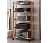 LOKLNEYK Meuble multimédia AV, Organisateur de Rangement d'équipement d'enregistrement Jeu Ouvert for Coin, vitrine d'enceintes HiFi à 2, 3, 4 et 5 Niveaux (Large)(5 Tier,80cm(31.5in) Wide)