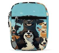 LOKLNEYK Petit sac à bandoulière pour homme et femme, grand groupe de chiens sur fond bleu, sac à bandoulière tendance pour voyage, course à pied avec sangle réglable