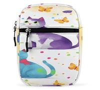 LOKLNEYK Petit sac à bandoulière tendance pour homme et femme, motif papillon à pois et chat, sac à bandoulière pour voyage, course à pied avec sangle réglable