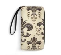 LOKLNEYK Portefeuille en cuir avec fermeture éclair, dragonne fleur de lys et armoiries de chevalier, grande capacité