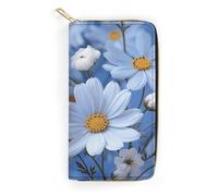 LOKLNEYK Portefeuille en cuir avec fermeture éclair, dragonne marguerite, bleu pâquerette, grande capacité