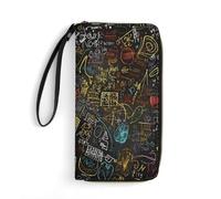 LOKLNEYK Portefeuille en cuir avec fermeture éclair, sangle à main, formule mathématique, grande capacité