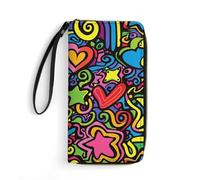 LOKLNEYK Portefeuille en cuir avec fermeture éclair, sangle à main, griffonnages et lignes, grande capacité